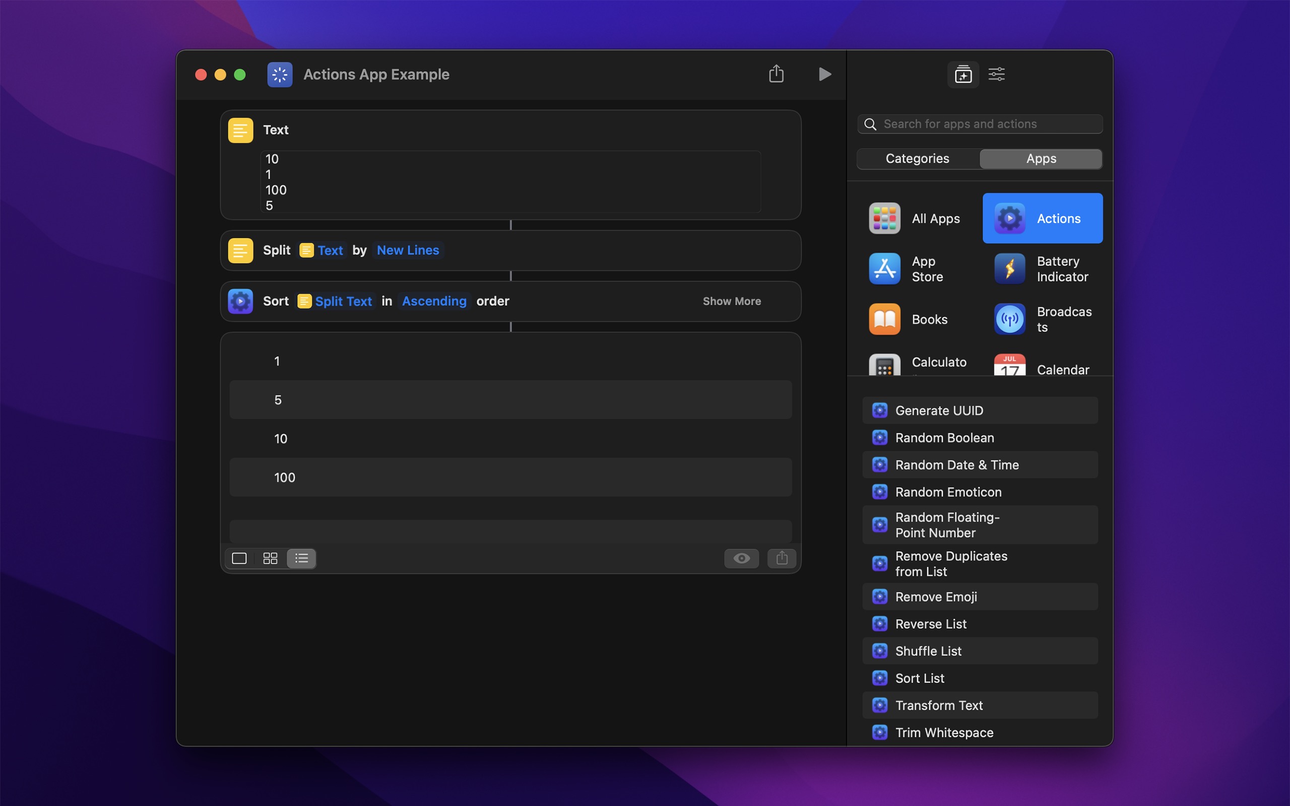 Actions 应用界面截图