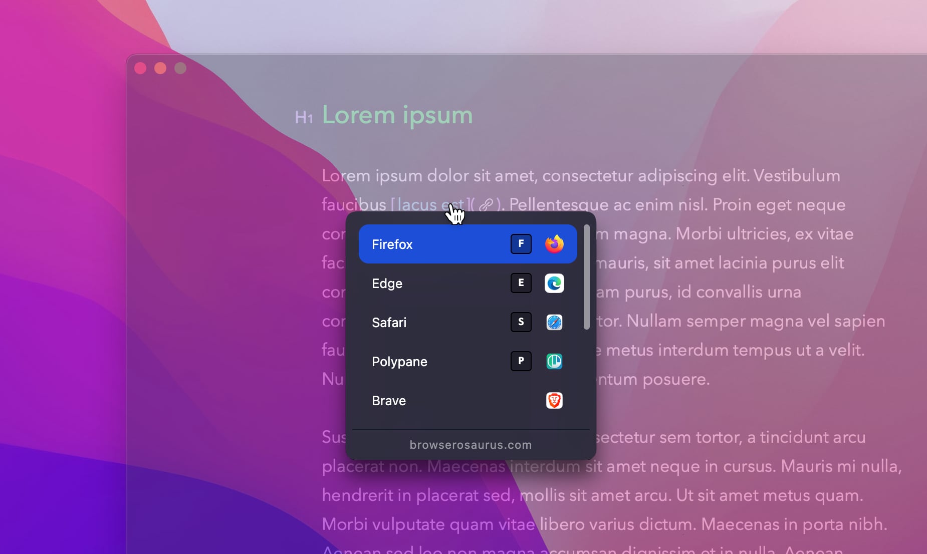 Browserosaurus 弹出菜单界面