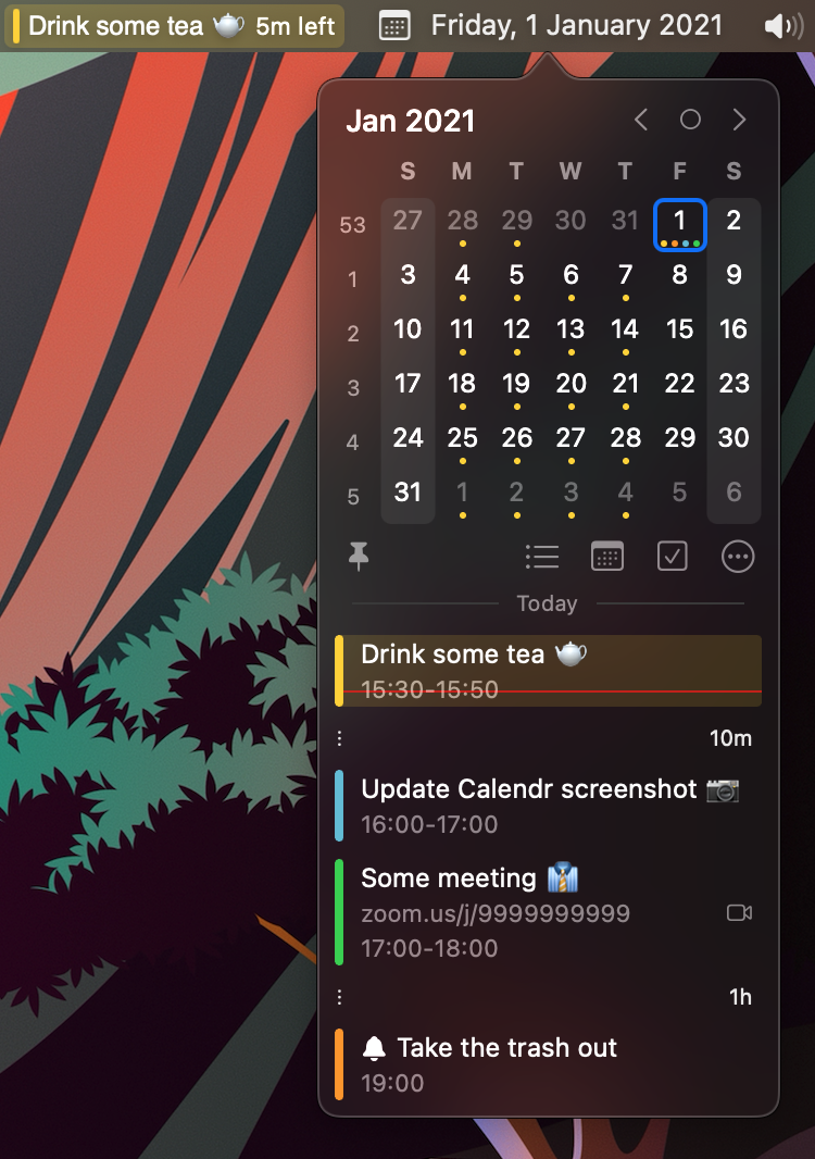 Calendr 菜单栏日历界面